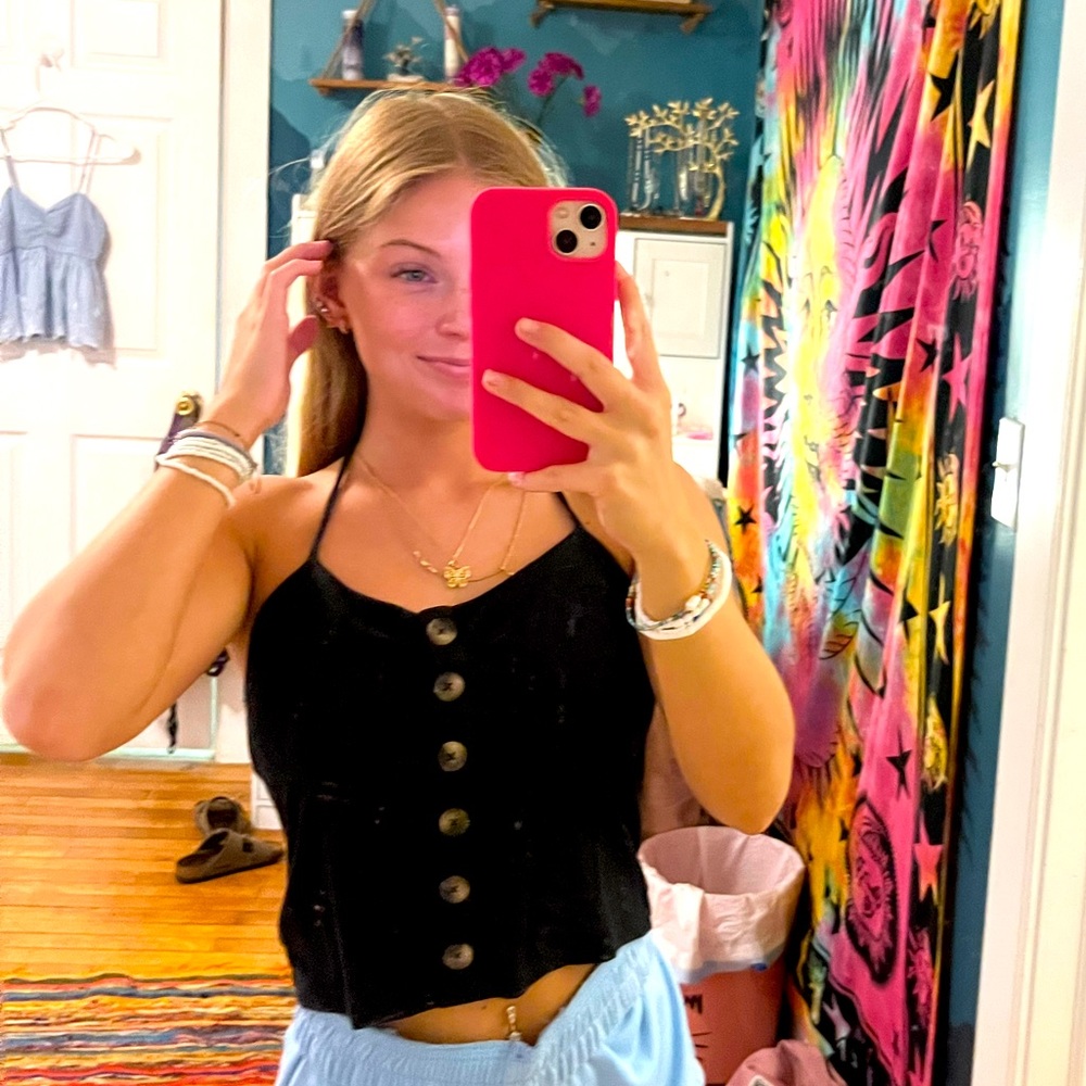 black button down halter top